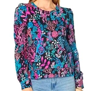 🌴 Lilly Pulitzer Jansen Sweatshirt in Onyx Twilight Coral - Medium